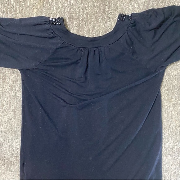 Covington Women’s PS Black Short Sleeve Dress Shirt Top Pearl Embellished Collar - Picture 7 of 9